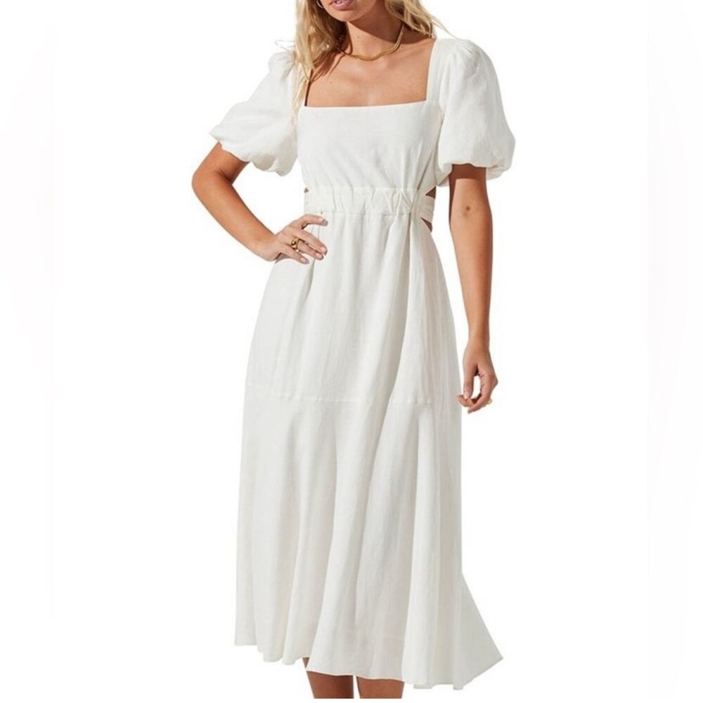 Elegant White Puff Sleeve Dress